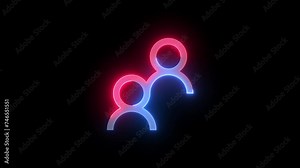 Neon people icon blue red color glowing animation black background