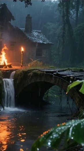 Medieval Bridge and Waterfall Ambience #shorts #nature #medieval