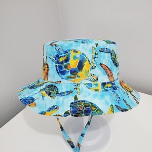 Reversible Sea Turtle Bucket Hat: Custom Size Cotton Sun Hat - Etsy