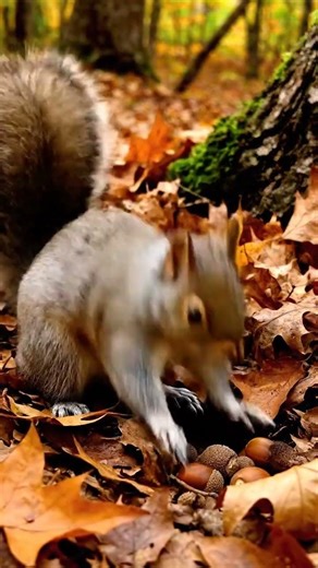 Squirrel Gathering Nuts in Forest | 4K Wildlife Macro Video