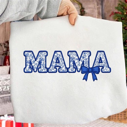 Mama Embroidery Design, Floral Mama Machine Embroidery, Blue Bow Mama Embroidery File, Mother Gift Embroidery Design - Etsy