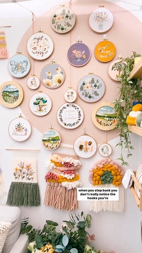 Wondering how to display your embroidery hoops? 🤔 Check out my reel here where I show you how I display mine and hang them on the wall to make a beautiful wall of handmade creations! 😍 #embroideryhoopdisplay #modernembroidery #handmade | Clever Poppy