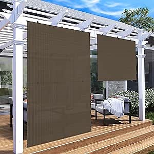 Patio Shades Roll Up Outdoor 4'Wx6'H Foldable Roller Shade Patio Blinds Exterior Block Sun Screen for Outside Porch Deck Balcony Pergola Carport, Brown