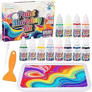Amazon.com: ArtCreativity Water Marbling Paint Art Kit for Kids - Complete Set with 12 Paint Colors, 10 Bags Thickening Powder, 10 A5 Papers, and More - Marble Art Painting Kit - Crafts for Kids Ages 3 and Up : Toys & Games