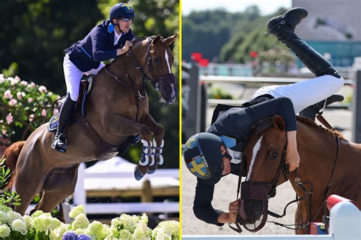 ‘I can’t believe it’ – Shocking footage shows moment Olympic showjumper is thrown from horse and into obstacle