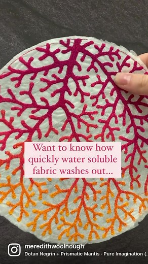 Water soluble fabric is the magic ingredient in my thread drawings. People often ask how me I get it out of my work and how long it takes. This little video answers both of those questions. #watersolublefabric #embroidery #makersgonnamake #embroiderersofinstagram #meredithwoolnough #embroideryart #thatwasfast | Meredith Woolnough Artist