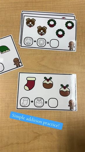 These simple addition cards are in my December center packet! #addition #kindergartenteacher #december #fyp