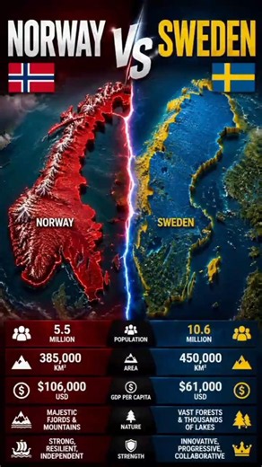 Norway 🇳🇴 vs Sweden 🇸🇪 | Map Comparison 2026 | Geography, Population & Size