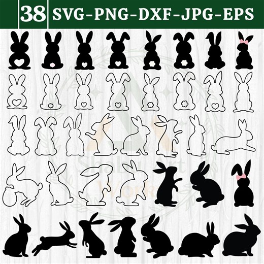 Easter Bunny SVG Bundle, Rabbit Outline Cut File, Easter Bunny Silhouette SVG, Easter Svg, Bunny Png Dxf Spring Clip Art Instant Download - Etsy