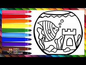 Draw and Color a Fishbowl with a Cute Fish 🐠🌈💦 Drawings for Kids