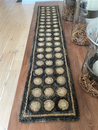 RESERVED FOR JANE -- Custom Primitive Folk Art Hooked Penny Rug Table Runner ~ Early Style