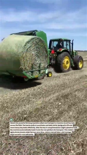 Round Hay Baler Loading Massive Bale On Trailer #Farming #Agriculture #FarmMachine