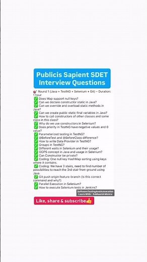 Recently Asked Publicis Sapient QA Automation Interview Questions!