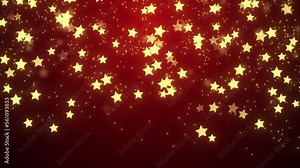 Golden Stars Falling On Gradient Red Background. Twinkle Starts Falling Like On Christmas Background. Christmas Stars Falling Background. Glowing Stars Moving On Beautiful Background. Twinkle Stars