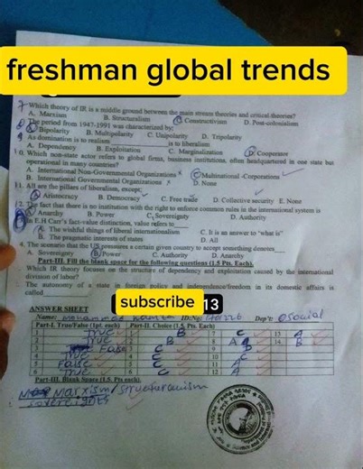 freshman global trends exam with answers #universityexam #exam #ethiopianuniversity