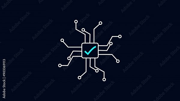 Check Mark Unit And Motherboard Data. computer processor icon, simple logotype CPU icon animation.