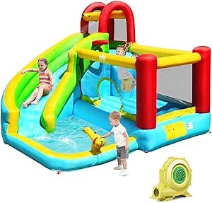 BOUNTECH Inflatable Water Slide, Kids Water Park Jump Castle, Water Slides Inflatables for Kids, Splash Pool, Climbing Wall, Blow up Water Slide Bounce House with Blower for Outdoor Backyard Gifts