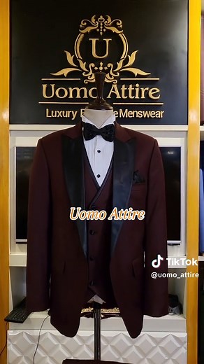 Elevate your elegance with our latest Italian-cut tuxedo in deep burgundy, featuring a sophisticated black shawl lapel and an embellished tie. Perfect for those who demand style and sophistication. Discover the Uomo Attire difference.✨ #ItalianTuxedo #LuxuryFashion #BurgundyTuxedo #ElegantStyle #Men 'sFashion #FormalWear #TuxedoStyle #UomoAttire #FashionInspiration #DapperLook #SuitUp #GroomStyle #WeddingAttire #FashionTrends #StyleGoals