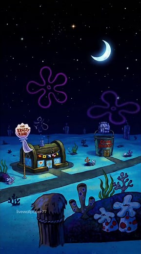 🌙 Bikini Bottom feels different after dark... (Download tutorial👉🏻@Live Wallpaper ) img created using @Hailuo AI-MiniMax Hub #hailuoai #cartoon #spongebob #bikinibottom #aesthetic