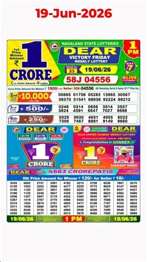 2 PM Nagaland State Lottery Sambad Live Result 19/06/2026 | Dear Lottery Today Result Live Update