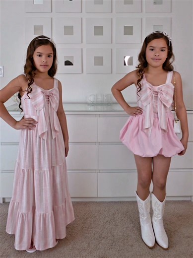 @novakids x @Fashion Nova Styled one set two ways for spring.🌸 Maxi or bubble? 💕🎀 🔍Mini Picturing It Skirt Set 🔍Mini Noelle Poplin Bubble Skort 🔍Mini Ravi Heart Jelly Flip Flop #NovaKids #FashionNova #SpringStyle #SpringFashion #PinkStyle