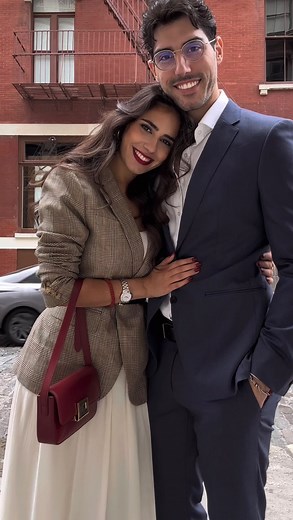 🧿 Chryssa Handis 🧿 on Instagram: "Ootd check together!!🤍 Not matching but these colors go well together if you want to match with your partner! Yes or No for our outfits?🫶🏽🤍 (Can you guess where the sound is from in the beginning?😎) REFS: my outfit: Blazer: 10042B @lilysilk (wearing a size L) Bag: @a.cloud_official Skirt: 9629 @lilysilk (wearing a size S) Belt: 6212 @lilysilk his suit: @boss Lip pencil: 8h matte comfort lip liner in the shade 08 from @essence_cosmetics Lipstick: inappropr