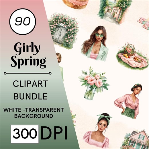 90 Girly Spring Clipart Bundle, Cottagecore, Wildflower, Spring Garden, PNG, JPG, Digital Download - Etsy
