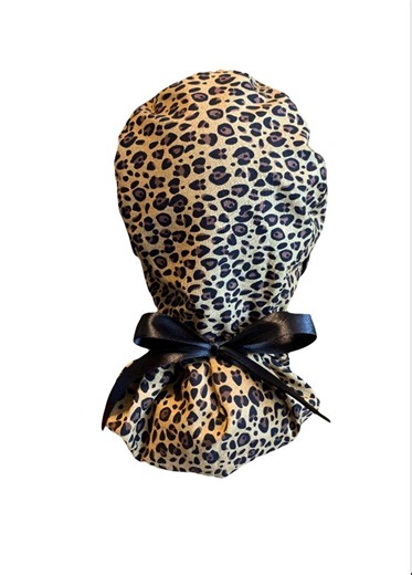 Cheetah Leopard Ponytail Scrub Hat, Satin Lined, Medical Surgical Hat, Long Hair Protection Nurse Gift, Satin Ribbons & Buttons - Etsy