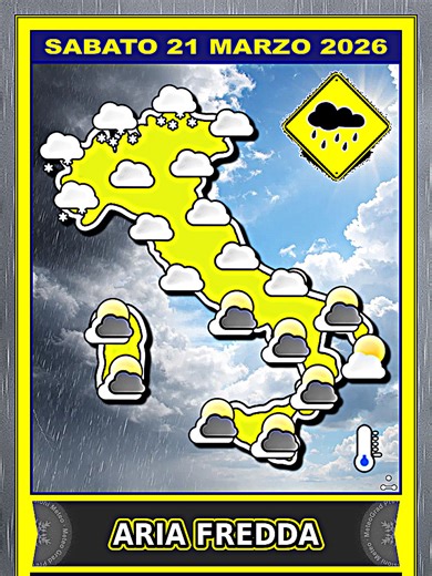 #Previsioni #Meteo per Sabato 21 Marzo 2026 • ARIA FREDDA! Tempo In Rapido Peggioramento • #Freddo #Nubi #Neve • Spiccata variabilità con alternanza di schiarite ed annuvolamenti. Tendenza dal pomeriggio ad un generale aumento delle nubi con le prima deboli nevicate sulla cresta alpina. In serata piogge anche tra Piemonte e Liguria con neve a quote alto-collinari. Calo delle temperature. #PrevisioniMeteo #PerTe #MeteoGrad Puoi visualizzare le Previsioni Meteo in dettagio sul canale YouTube Meteo
