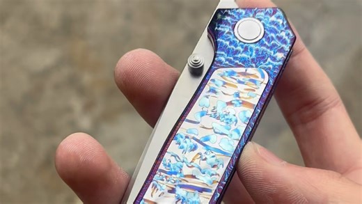 T头微镜面手柄山特维克钢刃材全钛手柄海浪纹cnc精密加工#男人玩具 #未开刃工艺品 #EDC