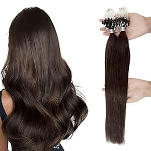 18 Inch Micro Loop Microbead Hair Extensions Thick Hair Anti-Tangling Color #4 Brown Micro Beads Human Hair Soft Cold Fusion 50G 50S