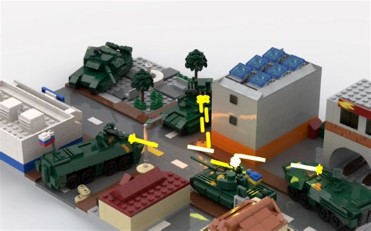 【MOC】乐高俄乌战争巷战场景原创moc 内含T90M主站坦克、BMPT72火力支援车、BTR82步战车、美军斯崔克装甲车等