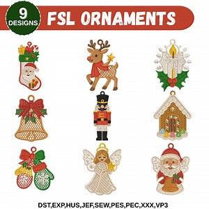 FSL Santa Claus Lace, 4x4 Hoop Christmas Ornaments Machine Embroidery Designs, FSL Lace Snowman, Nutcracker, Deer PES, Instant Download - Etsy