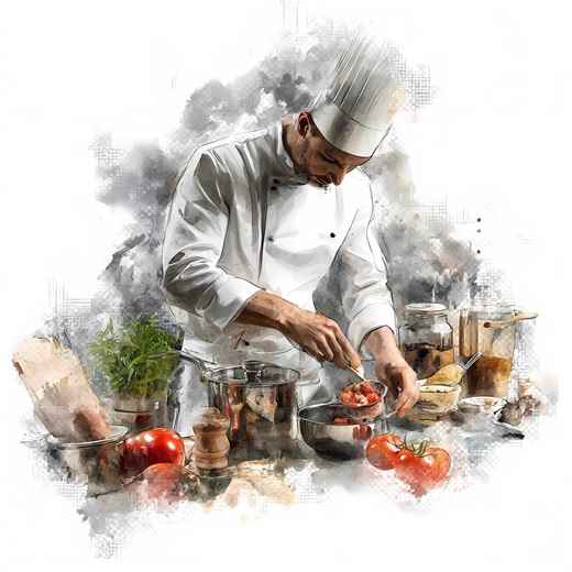 Professional Chef Cooking Watercolor Illustration Culinary Kitchen Art Bundle, Instant Download - Etsy