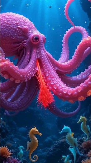 🔴 Epic Ocean Battle! Giant Pink Octopus vs Red & Green Sea Snakes | 3D Underwater Attack Scene