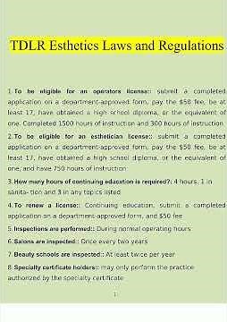 Tdlr Esthetics Laws And Regulations 2023 Verified video