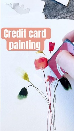 Painting flowers with credit card #paintinghacks #art #watercolor