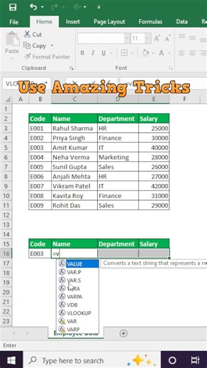 Advanced VLOOKUP Tricks in Excel | Excel में Pro बनो आज ही #excel #tricks #shorts #vlookup
