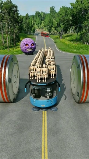 Long Colourful Capsule Buses vs Hydraulic Crush - BeamNG.drive