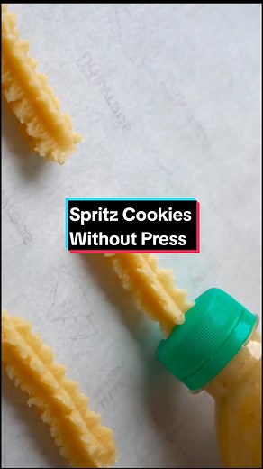 Spritz Cookies Without Press, press cookies recipe How to make spritz cookies without a cookie press recipe How to make Press cookies recipe DIY press cookie with plastic bottle or PET bottle We wouldn't have a cookie press and a piping bag to make cookies. Fortunately, if there is a plastic bottle at home, making cookies is possible. If there are several lids of it, we can not only make various cookie shapes but also can store the cookie dough in plastic bottles with the lids, preventing drying
