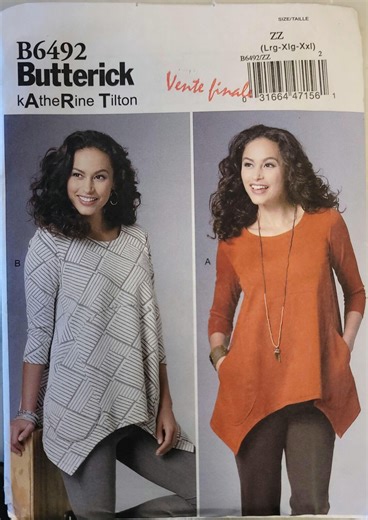 Plus Size Tunic Pattern – Vintage Butterick B6492 asymmetrical hem top, 2000s, sizes L XL XXL UNCUT