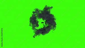 an explosion of a bomb seen from above. an explosion isolated on green background. an explosion that can be used as a transition