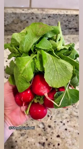 Roasted Radishes A couple bunches of radishes with leaves 1/4 cup butter 2 tbsp olive oilSalt and pepper to tasteJuice of 1/2 lemonPreheat oven to 425°Wash the radishes and leaves and dry Cut the leave off the radishes and set asideCut the tops and bottom off the radishes then cut in half. Toss the radishes in the olive oil and season with salt and pepper. Bake for 20 minutes When the radishes are finished add the butter to a sautée pan over medium heat and cook until it smells sweet and turns g