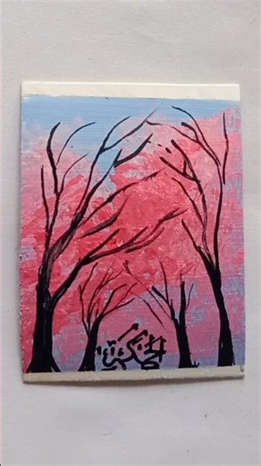 How to Paint a Soft Sunset Tree Path?#Acrylic Painting #TreeArt#youtubeshorts