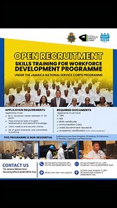 JOIN THE SKILLS TRAINING FOR WORKFORCE DEVELOPMENT PROGRAMME TODAY!!! Do you want to enroll in an exciting, life changing programme that combines skills training, military discipline and internship opportunities? Then the Skills Training for Workforce Development Programme is just for you!!!! The Jamaica Defence Force and HEART/NSTA Trust are looking for young people between 17 and 25 who want to enroll in this Programme. We are currently seeking persons from Kingston, St. Andrew, St. Catherine,