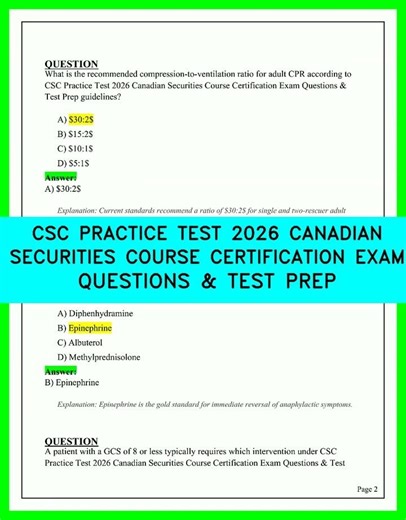 CSC PRACTICE TEST 2026 CANADIAN SECURITIES COURSE CERTIFICATION EXAM QUESTIONS & TEST PREP 2026