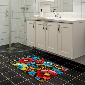 Colorful Floral Pattern Bathroom Rug, Modern Bath Mat, Non-slip Round Bath Rug , Soft and Washable Rug, Home Decor Gift, Quick Dry Bath Mat - Etsy