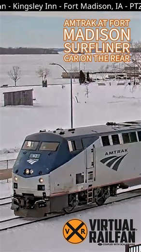 Amtrak at Fort Madison Surfliner Car on the Rear #virtualrailfan #railfansofinstagram #trainvideo #facebookrailfans #trains #railroad #railroads #trains_of_instagram #facebookreel #railfans_of_instagram #railfans #Amtrak #FortMadison #trainstation | Virtual Railfan
