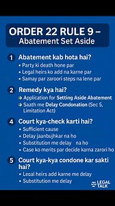 Order 22 Rule 9 CPC – Abatement ka matlab case khatam nahi hota! Agar genuine reason ho, toh Court Abatement ko set aside karke case ko wapas revive kar sakti hai. Save & Share stay aware ⚖️👍 #LegalTalk #Order22Rule9 #CPC #CivilProcedure #Abatement #IndianLaw #LegalAwareness #LawStudents #Advocates #LawNotes #LegalInfo #CourtProcedure #HinglishLaw | Legal Talk