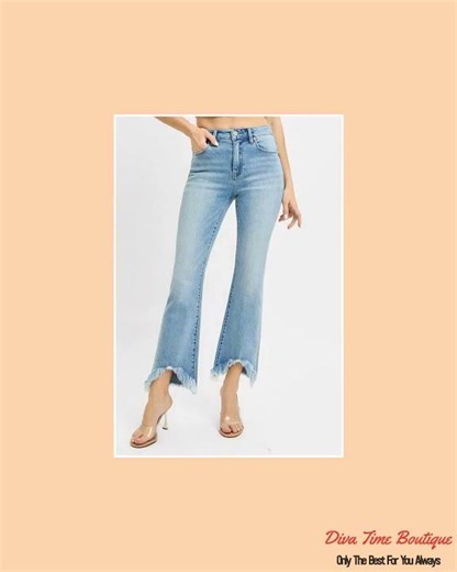RISEN Full Size High Rise Crop Bootcut Fray Hem Jeans Plus Size